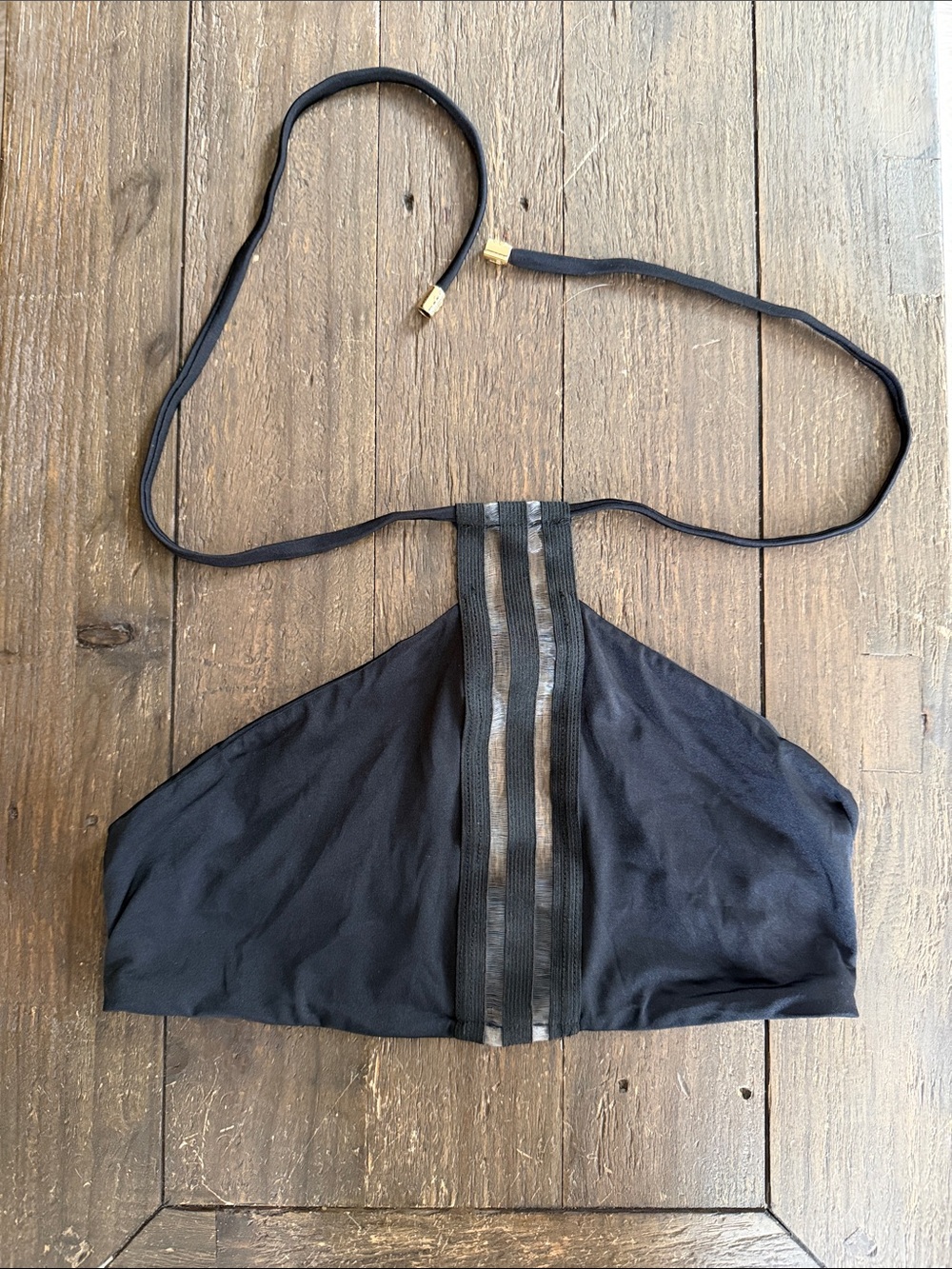 Beach Bunny Black Halter Bikini Top with Sheer Stripe Detail